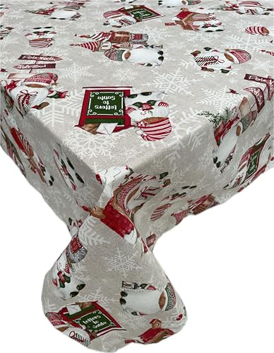 1KDreams Weihnachtstischdecke mit Wichtel - Festliches Design - Stofftischdecke für Weihnachtstische. (Rot, 90 x 90 cm)