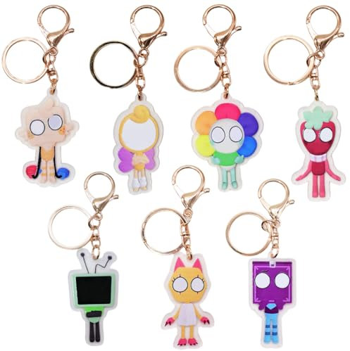 7 Stück Welt Horror Spiele Keychain Set, Mini Schlüsselanhänger Set, Cartoon Charakter Anhänger, Niedlich Anime Acryl Rucksack Keychain, Dekorationen für Kinder Jungen Mädchen