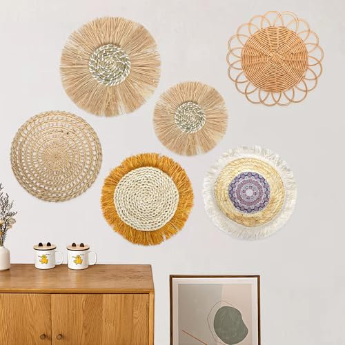 6 Pezzi Decorazioni per Cestini da Parete Boho, Cestini da Parete Intrecciati, Cesti da Parete Intrecciati Sospesi, Cesti da Parete in Vimini per Decorazioni Da Casa Parete Agriturismo Soggiorno