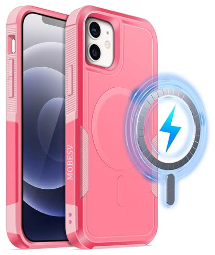 MOBESV Coque Magnétique pour iPhone 12 / iPhone 12 Pro 6,1 Pouces, Étui Compatible avec MagSafe, Housse de Téléphone Antichoc Mat Satiné (Rose Vif)