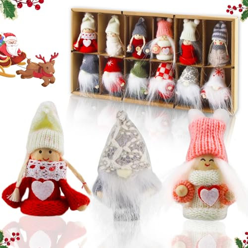 Hyran Weihnachtswichtel Set, 12 Stück Weihnachten deko, Weihnachtsfiguren Klein, Wichtel Figuren, Weihnachtsdeko Figuren, Weihnachtenbaum Anhänger