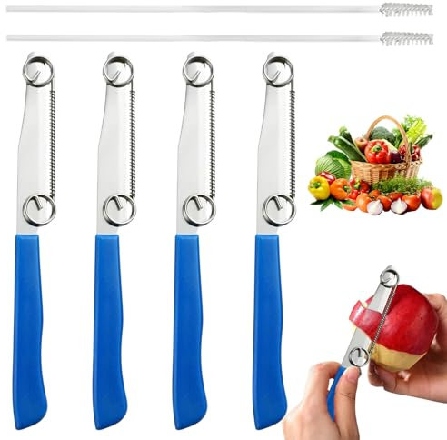 4 Stück Clever Messer Kartoffelschäler, 3-in-1 Zaubermesser Clever Messer Schäler, Messeraufsatz Schäler, Schnelles Schneidemesser, Schnellschneidemesser mit Verstellbarer Feder und Strohbürste