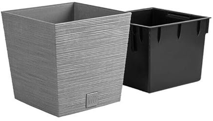 B2C Square FURU Style Look Planter Tall Flower Plant Pot Indoor Outdoor Garden Home Decor Garden Patio Textured with Spacer Insert (Concrete, 300mm - 12)