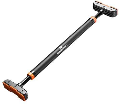 RHINOSPORT Barra de dominadas para puerta sin tornillos con nuevo candado giratorio para rueda dentada, barra de dominadas ajustable 69-92 cm, capacidad de carga de hasta 200 kg