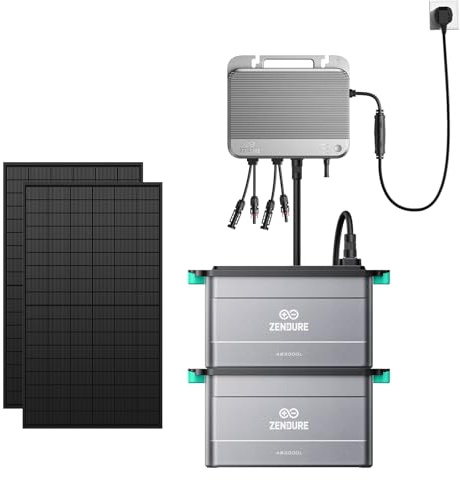 Zendure Balkonkraftwerk mit Speicher, SF 800 mit 1200W Solar Eingang, 800W AC Eingang/Ausgang, Schwache Lichterzeugung, TOU, APP, 2 AB2000L 3840Wh Kapazitäten, 450W x2 Bifacial Solarpanels