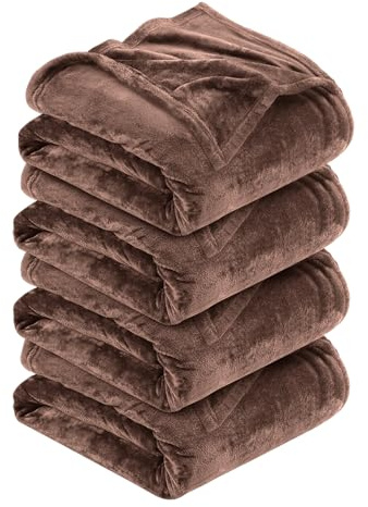 MOONLIGHT20015 Silk Touch Warm 4 Pack Fleece Blankets - 400 GSM Throws for Sofa Fluffy Blanket Bed Throw for Bedroom, Couch, Travel, Kids, Bedroom Accessories Coffee, Throw/Single (130 X 150CM)