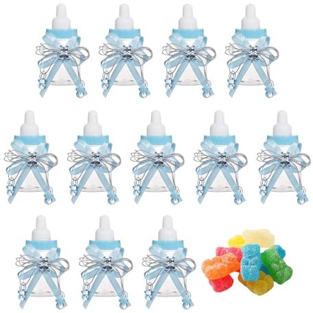Candy Flasche Babyparty - 12 Stücke Kreative Süße Füllbare Süßigkeiten Flaschen, Transparente Plastikhochzeitsbonbonbox, Snack Box Party Gefälligkeiten Vorräte - Blau