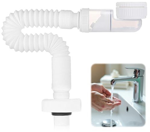 iKALULA Sifone da 1 1/4 Pollici, Sifone Lavabo Bagno, Tubo di Scarico con Chiusura Antiodore, Tubo Scarico Lavandino Flessibile Adatto per Lavelli di Bagno e Cucina Estensibile da 380 a 930 mm