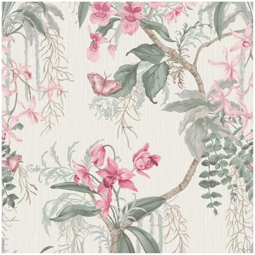 YöL Vinyl Suki Trail Orchid Wallpaper – Textured Orchid Design in Pink and Sage – Paste The Paper – Ideal for Living Room, Bedroom, Hallway, or Dining Room – 10.05m x 53cm Roll