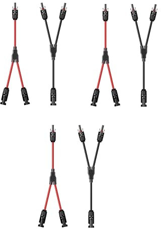 Y Cable Solar 6 mm2 Solar Cable Y Splitter 10AWG 3 Pairs 1Y2 Solar Cable Y for PV Modules (Red + Black)