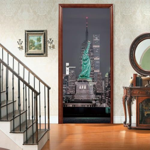 Adesivi per Porte Impermeabili Autoadesivo 90x210 cm Edificio di New York Adesivi per Porte per Soggiorno Cucina Camera da Letto e Bagno Paesaggio Urbano Art Applique Murali Casa Deco