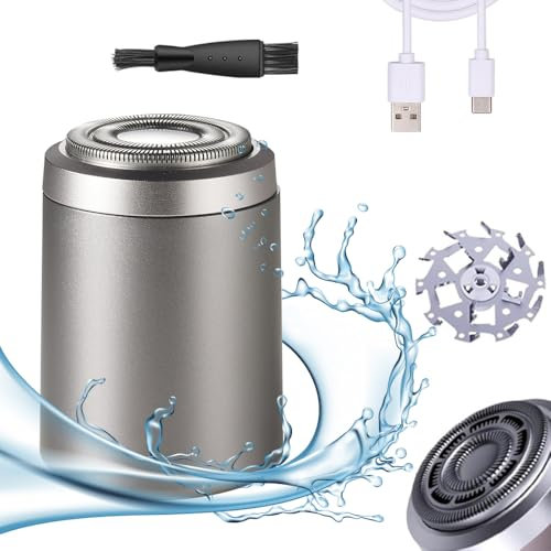 Rasierer Herren Elektrisch, 2025 Neu Mini Elektrischer Rasierer Herren, IPX7 Elektrorasierer Herren 2 in 1 Wasserdicht Kabellos Rotationsrasierer für Gesicht Nass und Trockenrasierer (Silbrig)