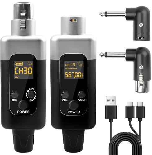 Behogan Mikrofon Sender Empfänger, Mikrofon Wireless Sender Empfänger, Tragbarer Adapter Kabelloses Funkmikrofon-Adapter für Dynamisches Kondensatormikrofon für Bühne & Vorträge