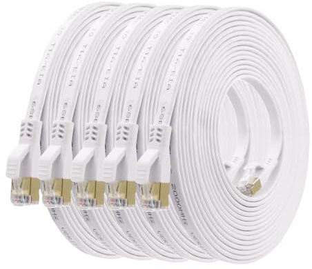 HUGIN CAT 8 Ethernet Cable 2m 5 Pack, Flat 40Gbps 2000MHz High-Speed LAN Cable, Gold Plated RJ45 Shielded Network Cable for Gaming, Router, Modem, PC (2 Meter, 5 Pack, White)