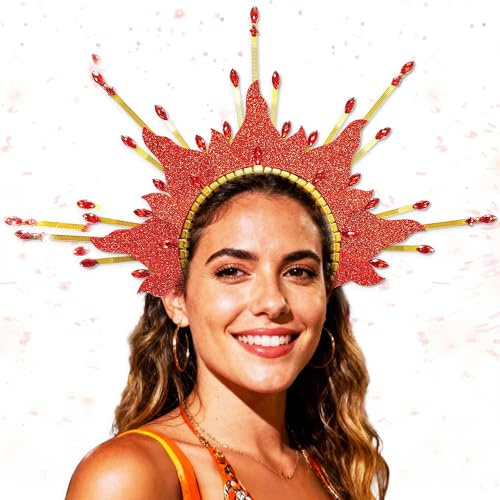 BACH AND BOUJEE Feuerflammen Kopfschmuck Sonnenhalo Krone Stirnband Karnevalszubehör Kopfschmuck Mardi Gras Rave Festival Frauen Kostümzubehör