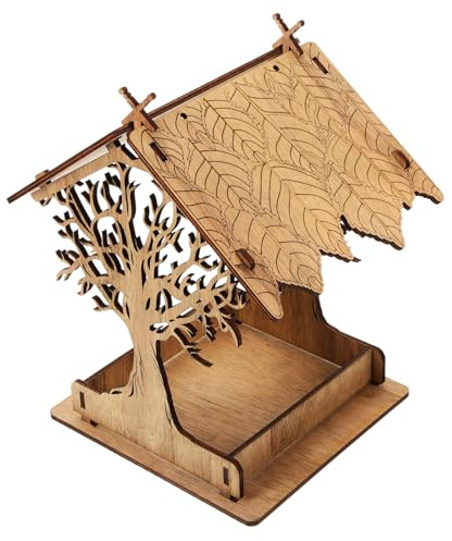TOBBOMEY Auslaufsicherer Hängender Papageienfutterspender aus Holz für Kleine Vögel und Tauben Einfache Installation für Garten Haustiere und Außenbereich