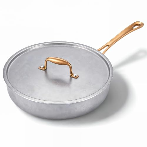 KOKHUB 4.3L Sauté Pan with Lid, 28cm Vintage Tri-Ply Stainless Steel Pan | Deep Frying Pan, Uncoated Cookware Chef Pan, Copper-Plated Handle, PFOA Free, Dishwasher & Oven Safe