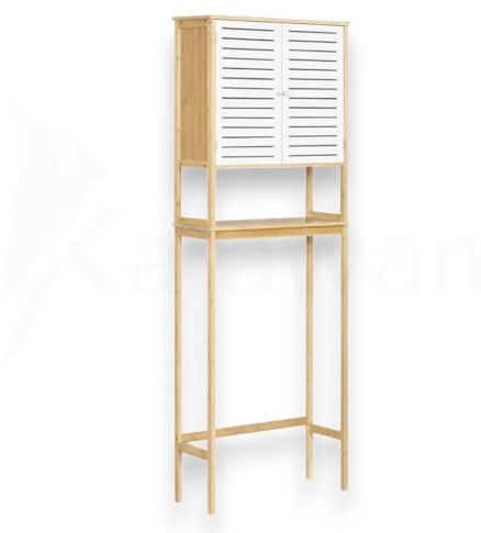 Genérico Mueble de Baño sobre Inodoro de Bambú, 63x26x169 cm, con Armario Superior de Puertas Tipo Persiana, Diseño Ventilado, Organizador Vertical para Baño