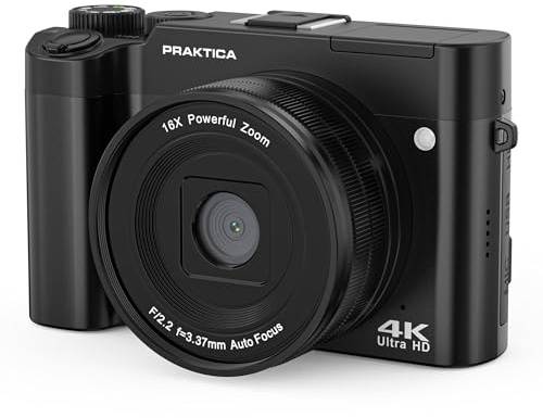 Praktica DZ16 Spiegellose Kamera 13MP Dual CMOS Sensoren, 16x Digitalzoom, 4K Ultra HD Video