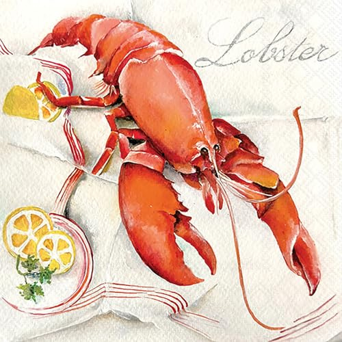 Servietten Papier 33x33cm 3-lagig 20 Stück - hochwertig & nachhaltig - Einweg-Papierservietten mit Lobster Hummer Motiv im Aquarellstil - Lunchservietten Tischdeko Küche Gastronomie Events