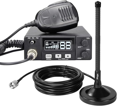 Mini radio CB avec commutateur PA AM FM, 40 canaux VOX Mini CB Radio d'urgence 9/19 Système de sonorisation pour camion avec antenne CB à montage magnétique sur toit HH50