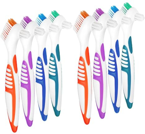 HOMOCONO 8 Stück Zahnprothesenbürsten mit Doppelseitigem Design Leichte und Komfortable Prothesenreinigungsbürsten aus Pp und Nylon für Effektive Zahnersatzreinigung