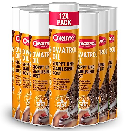 OWATROL® Rostschutz Spray 12x [300ml] - Für Metalle, Kunststoff, Glas, Holz, Farben & Lacke - Grundierung Spray Autolack - Rostumwandler Spray Auto - Korrosionsschutz Haftgrund Spray - Anti Rost Spray