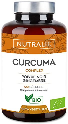 Curcuma Bio avec Gingembre + Poivre Noir (1420 mg par dose) - Piperine + Curcumine + Black Pepper - 120 Gélules Nutralie