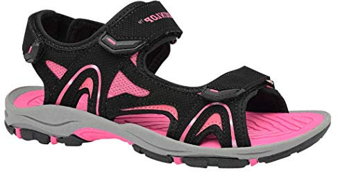 DUNLOP Womens Flat Open Toe Velcro Trekking Walking Sandals (6 UK, Black Fuchsia.)