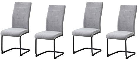 HTI-Line Schwingstuhl 4er-Set Grau LennyP Freischwinger Esszimmerstuhl Kufengestell aus Metall