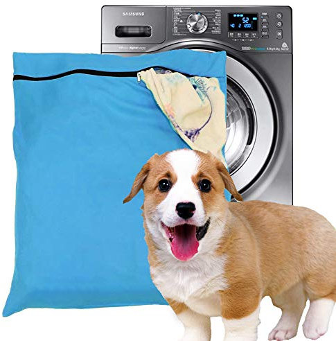 Sac à linge avec filtres bleus pour animaux de compagnie, sac de lavage pour machine à laver avec fermeture éclair YKK pour literie, couvertures, serviettes (bleu, jumbo)