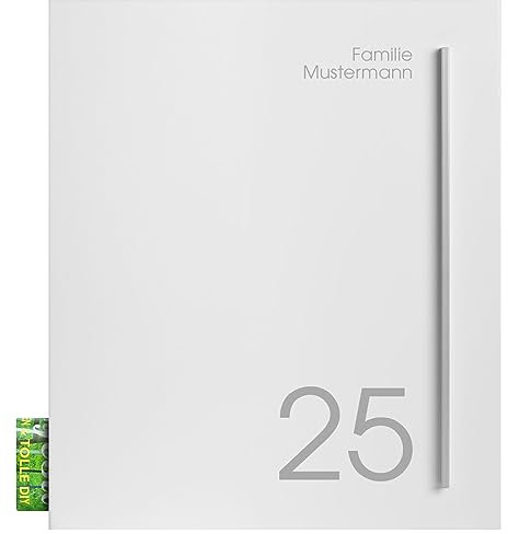 Briefkasten mit Zeitungsfach Signal-weiß (RAL 9003) MOCAVI Box 110Na, Postkasten mit Hausnummer und Name, personalisiert, modern, matt, rostfrei, deutsche Qualität, groß, Din A4, wetterfest, groß