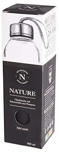 Thermo Rex Bouteille en verre 500 ml Noir | Bouteille en verre avec étui en néoprène | Housse de protection 2,8 mm en néoprène | Gourde