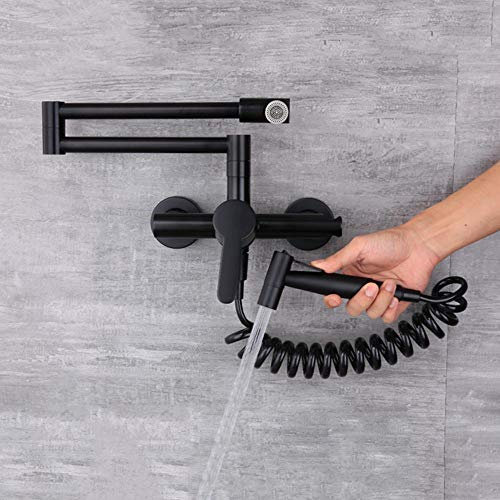 Grifo Cocina Pared Monomando, Grifo Fregadero Pared Plegable Multifunción Giratorio de Una Sola Manija Fría y Caliente Giratorio-Negro
