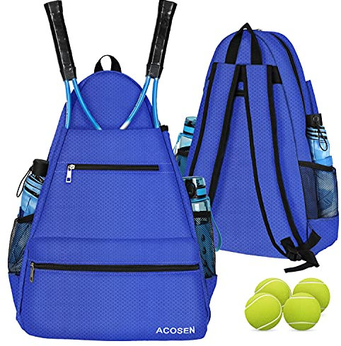 ACOSEN Tennis-Rucksack – große Tennis-Taschen für Damen und Herren zum Halten von Tennisschlägern, Pickleball-Paddeln, Badmintonschläger, Squash-Schläger, Bälle und anderem Zubehör (blau)