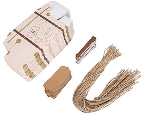 50x Mini-Kofferbox Süßigkeiten Schachtel Gastgeschenk Box, Mini-Koffer, Vintage-Kraftpapier Mit Etiketten Und Jute-Schnur Für Hochzeit, Reisen, Motto-Party, Brautparty, Dekoration