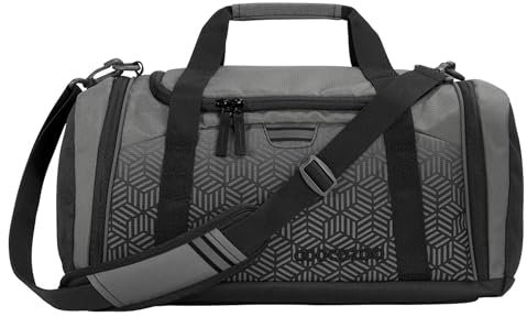 coocazoo Sporttasche „Black Carbon“, schwarz-grau, Hauptfach, Nasswäschefach, Seitentasche, Reflektoren, 20 Liter, ab der 3. Klasse