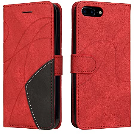 Fatcatparadise Cover per iPhone 8 Plus/7 Plus (5,5 Pollici), Flip Caso in PU Pelle Case Cover Libro Portafoglio Protettiva Custodia con TPU Antiurto,[Kickstand][Slot per Schede][Magnetica] (Rosso)