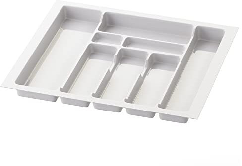 Sossai Besteckeinsatz Divio für 60cm breite Schubladen, 53x49 cm – zuschneidbar, 8 Fächer, weiß, Küchen Besteckkasten ausrobustem Kunststoff