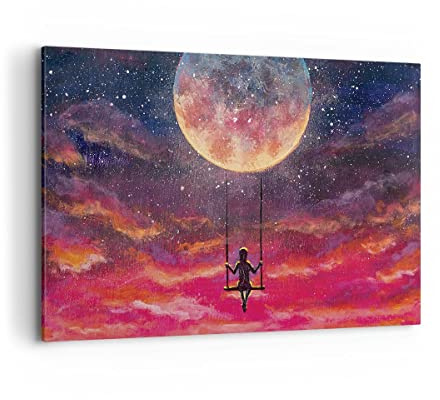 Quadri Moderni su Tela 120x80 cm Stampe da Parete Astratto Persone - 5095 | Luna Oscillazione Donna Quadro Decorativo XXL 1 pezzo Soggiorno Camera da Letto Arte da Parete Decorazione da Parete ARTTOR