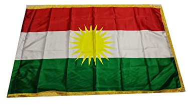 Stormflag Kurdistan Satin Fringe Flag 3x5ft Shiny Kurdish Flag 90cmx150cm Polyester 70g/2 with golden fringe