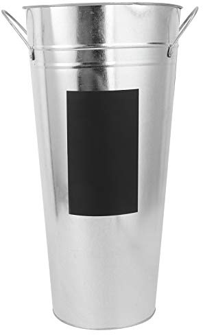 GANAZONO Waterproof Blackboard Sticker Flower Bucket 15.75In Tall Galvanized Metal Floral Planter for Home Garden Display and Hydroponics