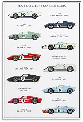 Auto-Poster Ford Mustang GT40 MK1 MK2 Leinwand-Kunstdruck und Wandkunst, modernes Familien-Schlafzimmer-Dekor-Poster, 50 x 75 cm