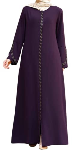 istanbul styles Damen-Abaya, langärmelig, offener Steinbruch, bodenlang, Reißverschluss, bodenlang, türkisch-islamische Mode
