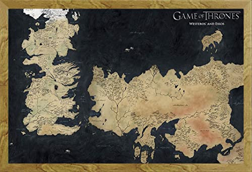 Game of Thrones - Map of Westeros - Fantasy Film Movie Poster - Grösse 91,5x61 cm + Wechselrahmen, Shinsuke® Maxi MDF Eiche, Acryl-Scheibe