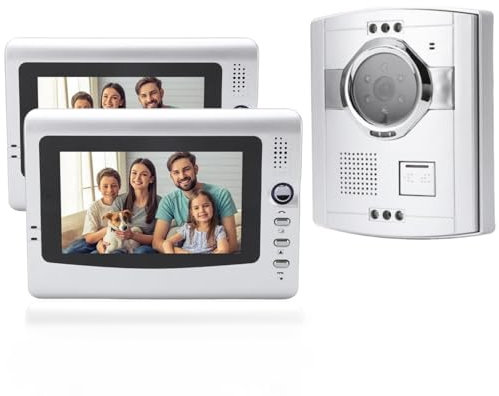 Kit Videocitofono Cablato da 7 Pollici, 2 Pezzi Campanello Video Cablato Monitor da 7 Pollici, Campanello Video Citofono a 2 Vie per Visione Notturna per Appartamento Villa
