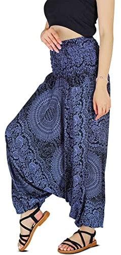 Your Cozy Haremshose für Damen, Hippie-Boho-Kleidung, Mc Hammer-Hose, Overall, lässige lockere Strand-Jogginghose, Bequeme Baggy-Boho-Yoga-Hose (Navy Sunflower_S)
