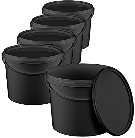 BenBow Cubo con Tapa 5l Negro 5X 5 litros - Apto para Alimentos, Resistente, hermético, a Prueba de Fugas, sin olores - contenedor de plástico para Almacenamiento, con asa - vacío