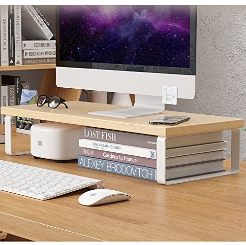 15.7 support de moniteur d'ordinateur, support de moniteur de bureau combiné en bois et métal, pour la maison, le bureau, l'écran, ordinateur portable, PC, imprimante, table ergonomique et table