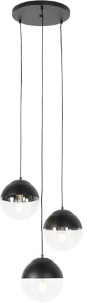 Qazqa - Retro Retro-Hängelampe I Pendellampe I Pendelleuchte schwarz mit klarem Glas, rund, 3-flammig – Eclipse I Wohnzimmer I Schlafzimmer - Kugel I Kugelförmig - LED geeignet E27